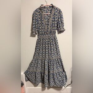 Max Studio Blue Floral V-Neck Maxi Dress